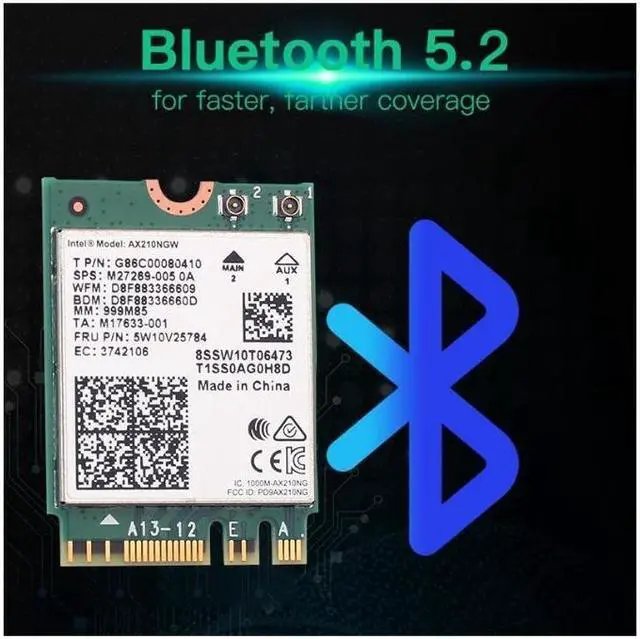 Alt view image 3 of 6 - Wi-Fi 6E Intel AX210 Bluetooth 5.2 + 3000Mbps 2.4Ghz 5Ghz 6Ghz M.2 2230 Key E Desktop Kit Wireless Adapter AX210NGW NGFF WiFi 6 Card 802.11ax/ac MU-MIMO OFDMA Windows 10 With 6Dbi Antenna Set