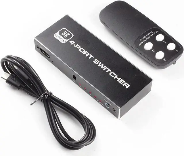 Alt view image 7 of 7 - 8K HDMI 2.1 switch 4 in 1 out with IR remote control, HDMI 2.1 switch 4 ports 8K@60Hz 4K@120Hz 4 in 1 out HDMI hub 3D 1080P HDCP2.3 CEC for Xbox PS5 Blu-ray player projector monitor