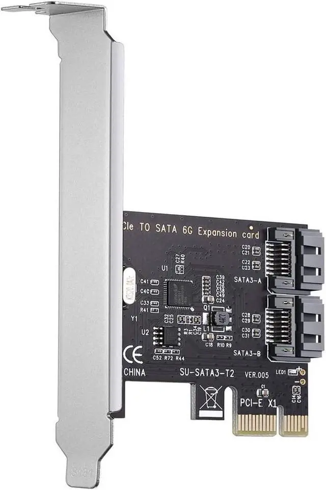 Alt view image 6 of 7 - PCI Express SATA 3.0 Controller Card, 2-Port PCIe to SATA III 6GB / s Built-in Adapter Converter, PCI-E to SATA 3.0 Disk Array Card,with Small Bracket and 2 SATA Cable Support SSD and HDD