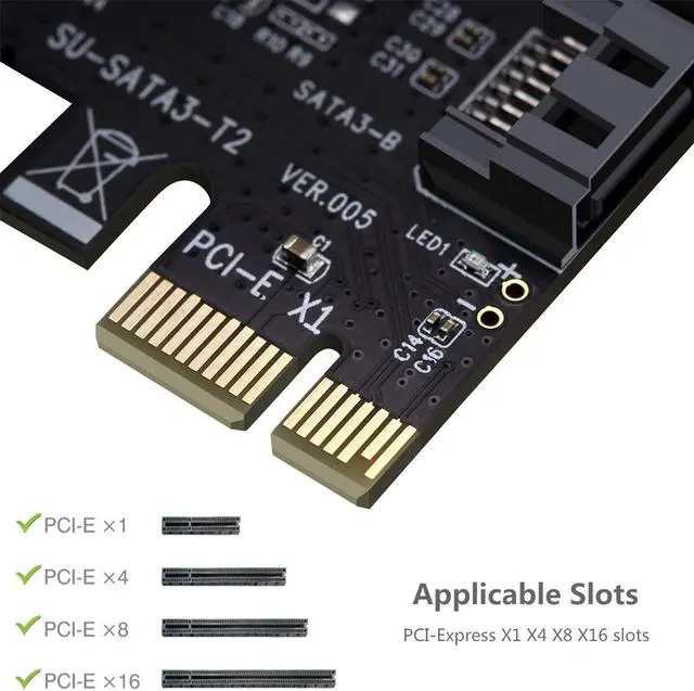 Alt view image 5 of 7 - PCI Express SATA 3.0 Controller Card, 2-Port PCIe to SATA III 6GB / s Built-in Adapter Converter, PCI-E to SATA 3.0 Disk Array Card,with Small Bracket and 2 SATA Cable Support SSD and HDD