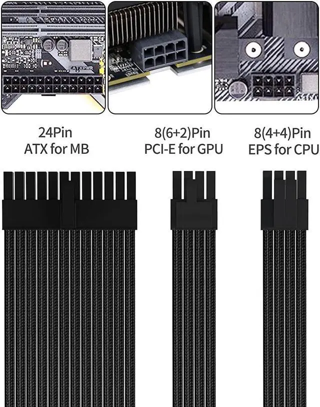 Alt view image 5 of 6 - Power Supply Sleeved Cable, Extension PC Kit, 18AWG 24Pin ATX / 8 (4+4) Pin EPS / 8 (6+2) Pin PCI-E Power Supply PSU Cable with Combs, 30CM eokCXOY