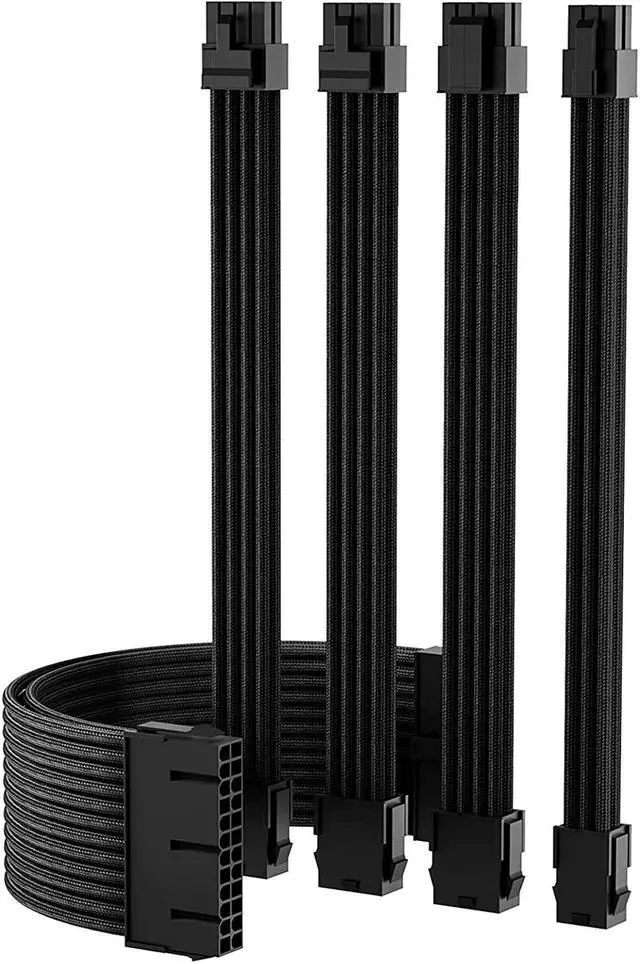 Main image of Mod Sleeved Cable, Black Power Supply Cable Extension Kit, 24PIN ATX, 4+4 PIN EPS, Dual 6+2 PIN PCIE, 6 PIN PCI-E