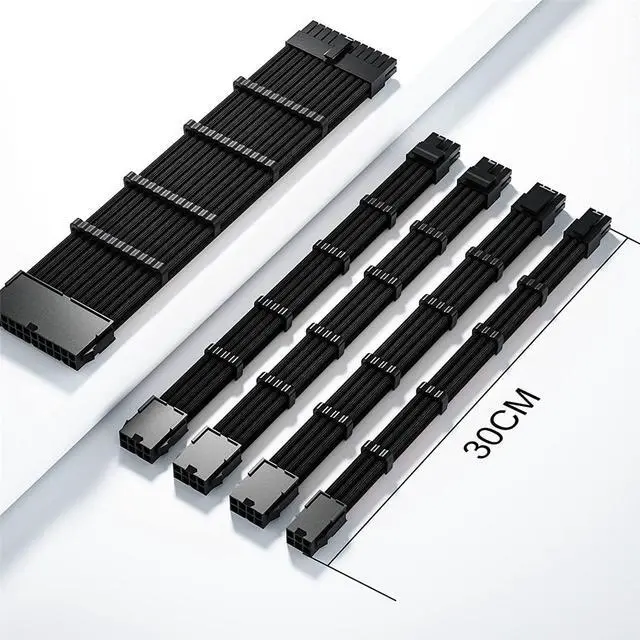 Alt view image 6 of 7 - Mod Sleeved Cable, Black Power Supply Cable Extension Kit, 24PIN ATX, 4+4 PIN EPS, Dual 6+2 PIN PCIE, 6 PIN PCI-E