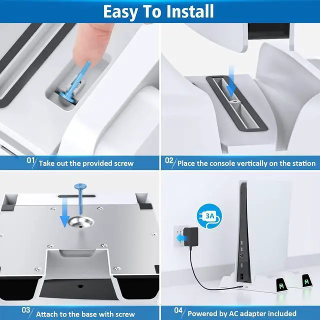 Alt view image 5 of 7 - PS5 Vertical Stand with Cooling Fan and Dual Controller Charger - Indicator Lamps and 12 Game Slots, Fast Cooling through Metal Base, PS5 Console Compatible