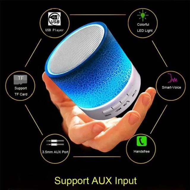 Alt view image 5 of 7 - Portable Wireless Bluetooth Speaker,Hica Mini Wireless Hands Free Crackle Bluetooth Speaker Support Music FM Radio TF Card USB Flash Drive Built-in Microphone with LED lights for Phone,MP3