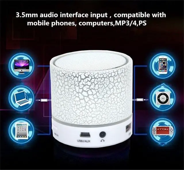 Alt view image 4 of 7 - Portable Wireless Bluetooth Speaker,Hica Mini Wireless Hands Free Crackle Bluetooth Speaker Support Music FM Radio TF Card USB Flash Drive Built-in Microphone with LED lights for Phone,MP3