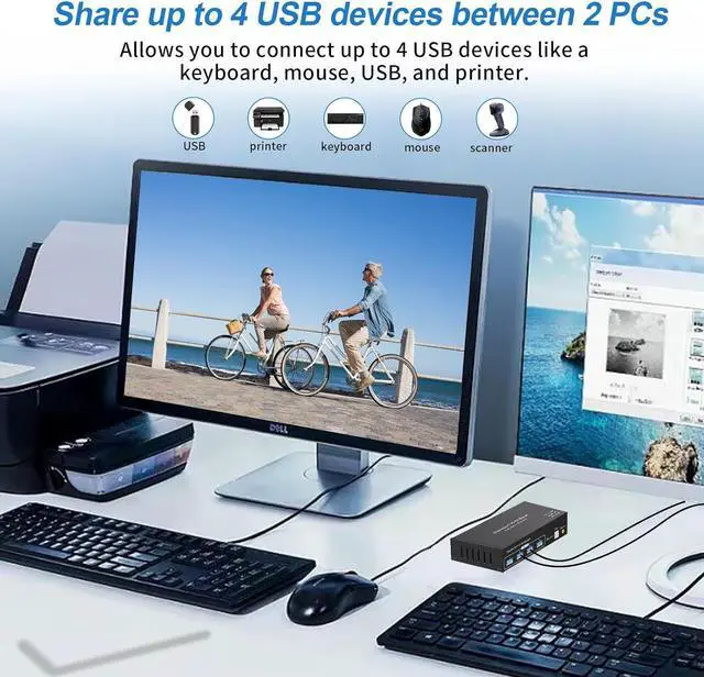 Alt view image 7 of 7 - 8K Displayport Dual Monitor KVM Switch for 2 Monitors 2 Computers 4K@120Hz USB 3.0 KVM Switcher 2 PC or Laptops Share 1 Set of Keyboard Mouse Printer and Scanner Support Extended & Duplicate Mode