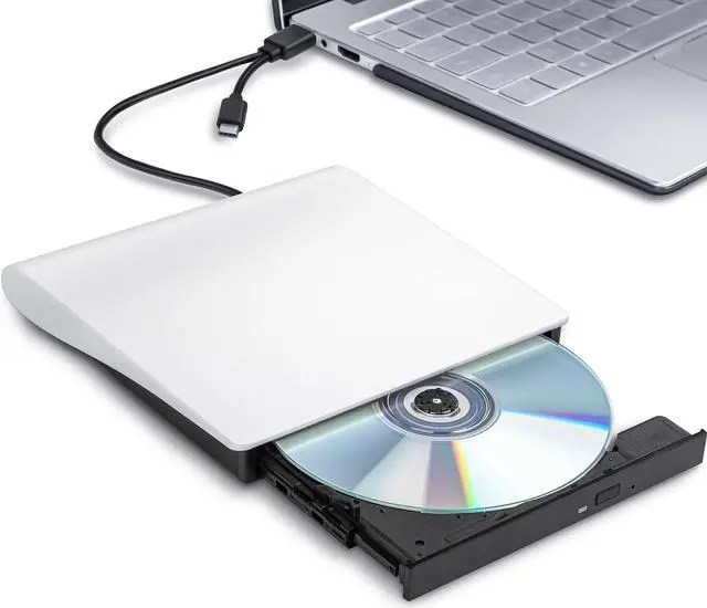 Main image of External CD/DVD Drive, 2-in-1 USB 3.0 Type-C CD DVD Burner Portable CD DVD +/-RW Optical Drive Slim CD DVD ROM Rewriter CD/DVD Player Writer Reader for Laptop Desktop PC Windows Linux Mac OS (White)