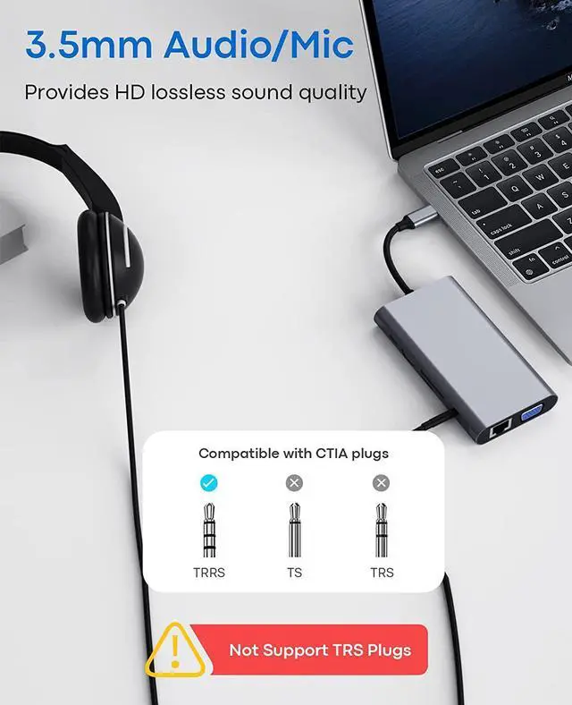 Alt view image 7 of 7 - USB C Hub Multiport Type C Docking Station Adapter, 10-in-1 USB C Dongle with 4K HDMI,VGA,1000M Ethernet, 3 USB 3.0 Ports,100W PD,SD/TF Card Reader, 3.5mm Aux,for MacBook Pro 2023/2022, Laptop eokCXOY