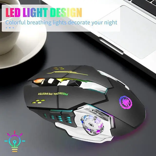 Alt view image 4 of 7 - Wireless Gaming Mouse, Bluetooth Mouse RGB Rechargeable 2.4G USB Cordless Computer Mice with 7 Color LED Backlit, 6 Buttons & Silent Click for Laptop, M-a-c OS, PC, Windows