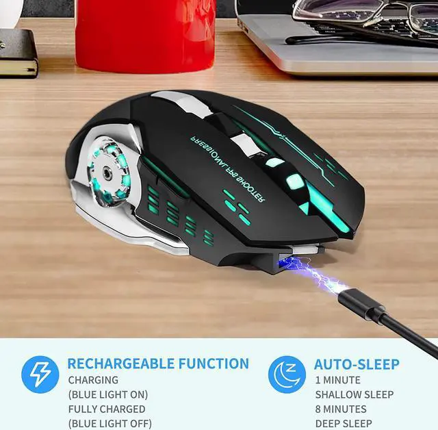 Alt view image 5 of 7 - Wireless Gaming Mouse, Bluetooth Mouse RGB Rechargeable 2.4G USB Cordless Computer Mice with 7 Color LED Backlit, 6 Buttons & Silent Click for Laptop, M-a-c OS, PC, Windows