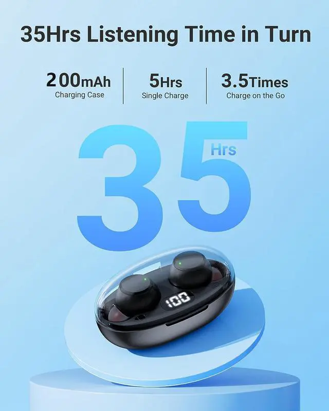Alt view image 2 of 6 - True Wireless Earbuds, Mini Ear Buds Bluetooth 5.3 Headphones IPX7 Waterproof Bluetooth Headset Light-Weight Earphones with Microphone & Charging Case Digital Display for TV Phone PC Laptop Workout