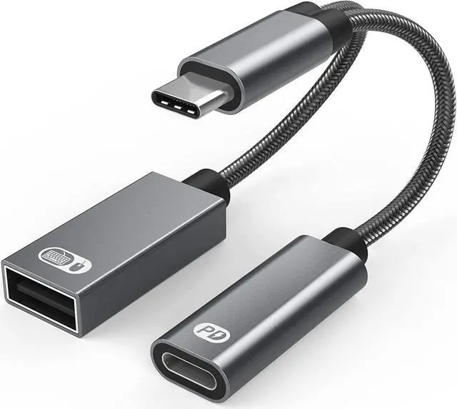 Main image of USB C to USB Adapter, 2 in 1 USB Type C OTG to USB with 60W PD Charging Port Adapter, Compatible with M-a-c-Book Pro/Air 2019 2018 2017, S-a-m-s-u-n-g Galaxy S20 S20+ Ultra Note 10 S9 S8