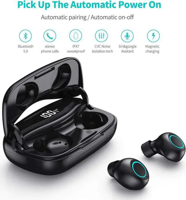 Main image of Wireless Headphones Bluetooth 5.0 Wireless Earbuds with Mic Long Playtime True Wireless Earphones for Running Stereo Calls Low Latency Instant Pairing IP65 Waterproof Noise Cancelling