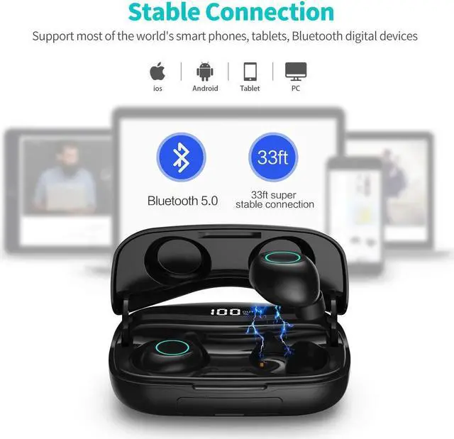 Alt view image 5 of 7 - Wireless Headphones Bluetooth 5.0 Wireless Earbuds with Mic Long Playtime True Wireless Earphones for Running Stereo Calls Low Latency Instant Pairing IP65 Waterproof Noise Cancelling