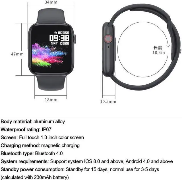 Alt view image 6 of 6 - Full Touch 1.3" Color Screen Smart Watch Fitness Tracker Heart Rate Blood Pressure Health Monitor Sports Record Intelligent reminder Information Push