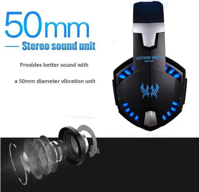 Alt view image 2 of 7 - Headset Over-ear Wired Game Earphones Gaming Headphones Deep Bass Stereo Casque with Microphone for PS4 New Xbox PC Laptop Gamer