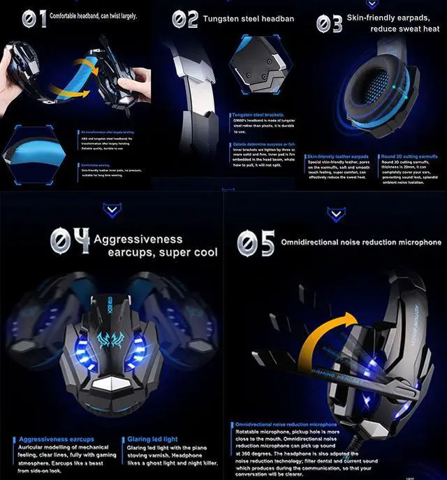 Alt view image 7 of 7 - Headset Over-ear Wired Game Earphones Gaming Headphones Deep Bass Stereo Casque with Microphone for PS4 New Xbox PC Laptop Gamer