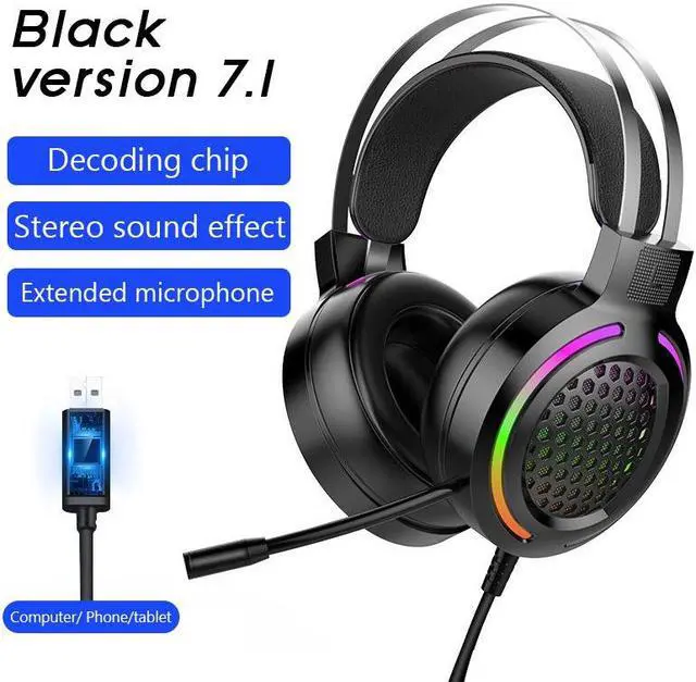 Alt view image 2 of 6 - Gaming Headset Earphone Wired Gamer Headphone 7.1 Surround Stereo Sound Headsets with Mic LED light for PC Gamer (USB Plug)