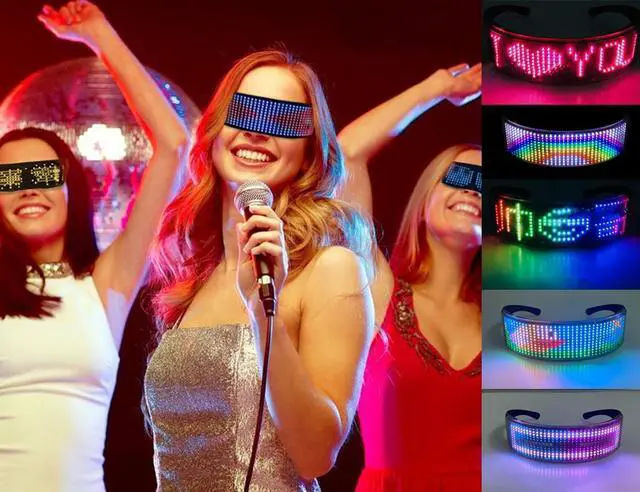 Alt view image 2 of 7 - NEW Customizable RGB Bluetooth LED Glasses APP Control Shield Flash Led Light Luminous Party Glasses for Christmas Grand Even Party 700mAh DIY Pattern LED Glasses