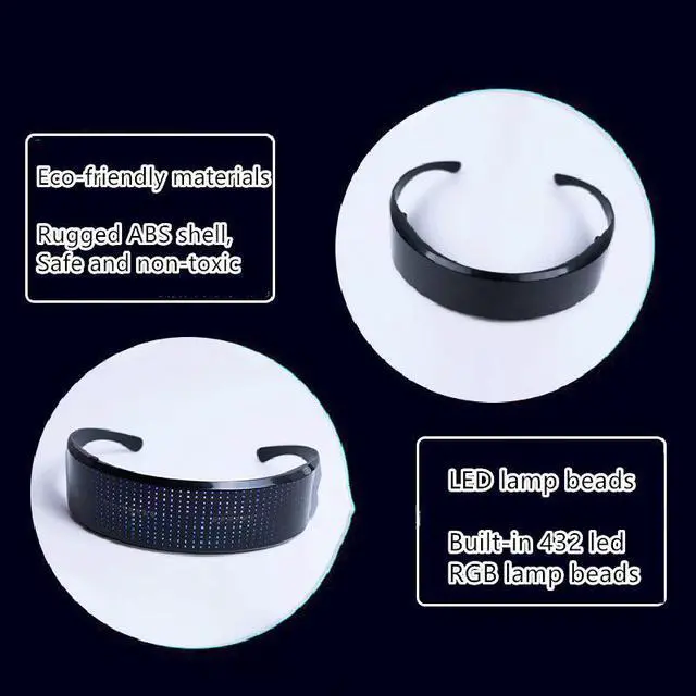 Alt view image 7 of 7 - NEW Customizable RGB Bluetooth LED Glasses APP Control Shield Flash Led Light Luminous Party Glasses for Christmas Grand Even Party 700mAh DIY Pattern LED Glasses