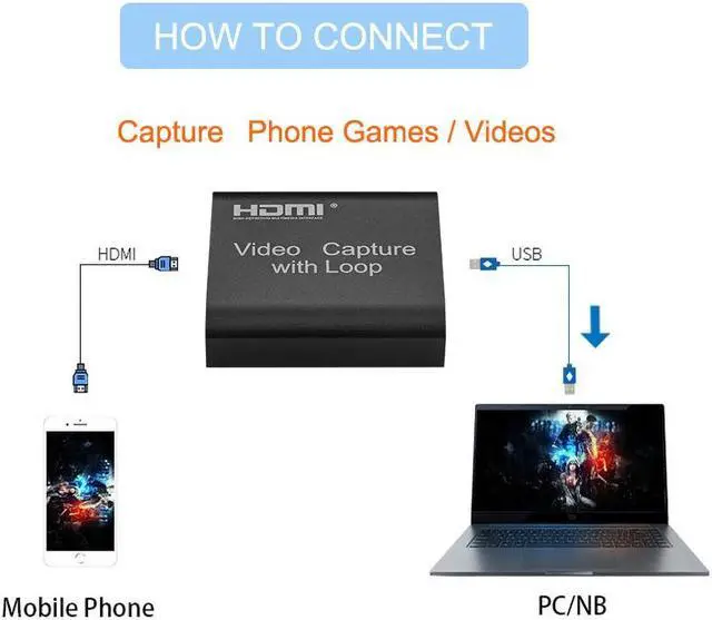 Alt view image 2 of 7 - 4K HDMI Capture Card USB 2.0 1080P Grabber Phone Video Capture with Loop Output Game Recording Device For Youtube Live Streaming PS4 IOS Phone HDV XBox one
