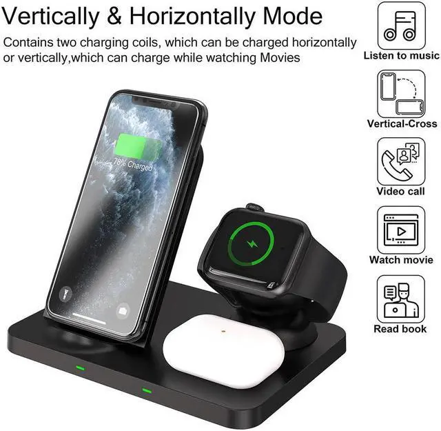 Alt view image 2 of 7 - 3 in 1 Wireless Charger for Apple Watch 6 5 4 3 2 AirPods Pro 15W Qi Fast Wireless Charging Dock Station For iPhone 12 11 XS XR X 8 8iop