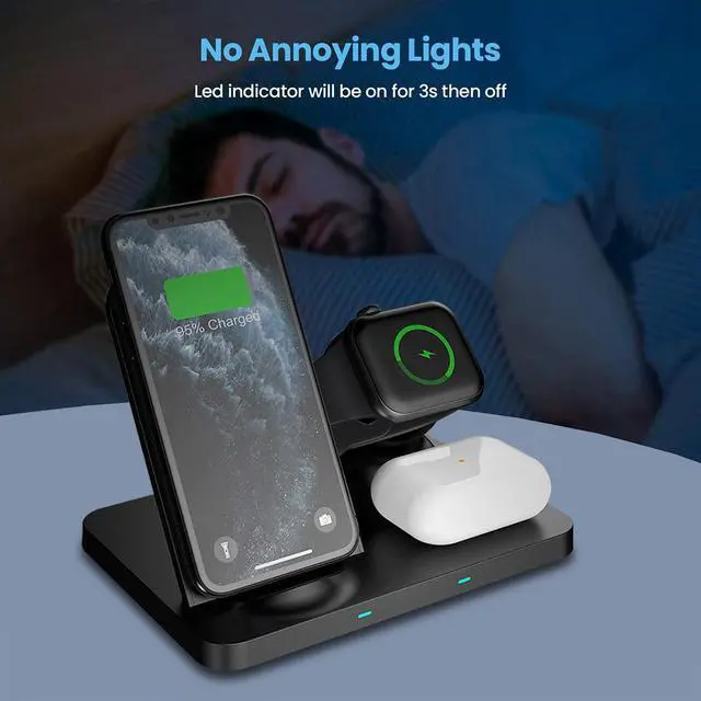 Alt view image 4 of 7 - 3 in 1 Wireless Charger for Apple Watch 6 5 4 3 2 AirPods Pro 15W Qi Fast Wireless Charging Dock Station For iPhone 12 11 XS XR X 8 8iop