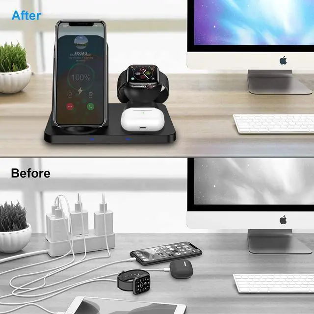 Alt view image 7 of 7 - 3 in 1 Wireless Charger for Apple Watch 6 5 4 3 2 AirPods Pro 15W Qi Fast Wireless Charging Dock Station For iPhone 12 11 XS XR X 8 8iop