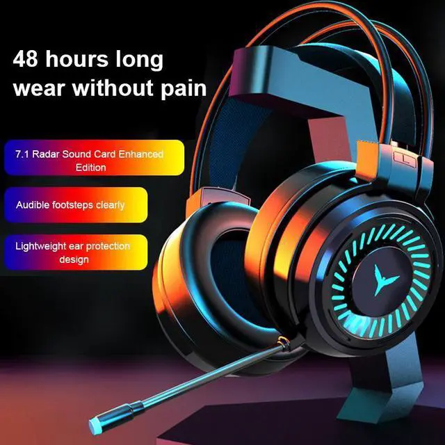 Alt view image 2 of 7 - USB Gaming Headset Wired Headphones 7 LED Illumination Stereo 7.1 Sound Bass Surround PC Notebook With Microphone