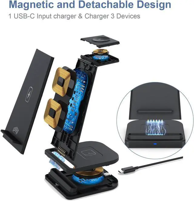 Alt view image 3 of 7 - 3 IN 1 QI Wireless Fast Charger Wireless Charging for Mobile phone,TWS Earphone,Smart Watch,Iphone iwatch,Airpods