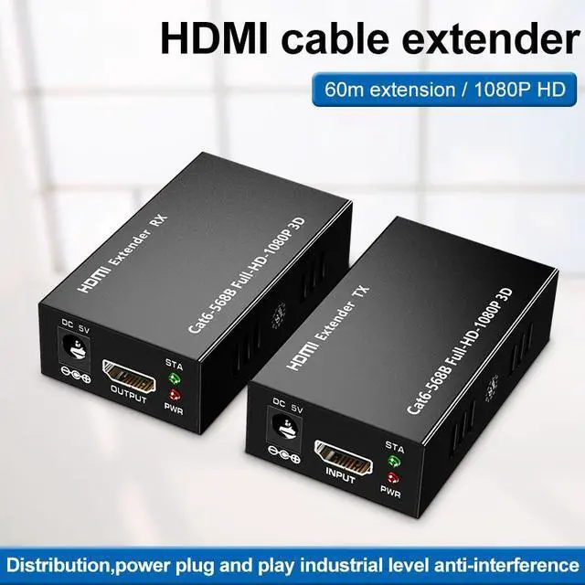 Alt view image 2 of 7 - 1080P HDMI Extender In-Line Transmitter/Receiver over Dual Cat5/Cat6 Extender Kit for Video/Audio,1920x1080 (1080p) @ 60Hz HDMI to rj45 60m/196ft Max Signal Amplifier