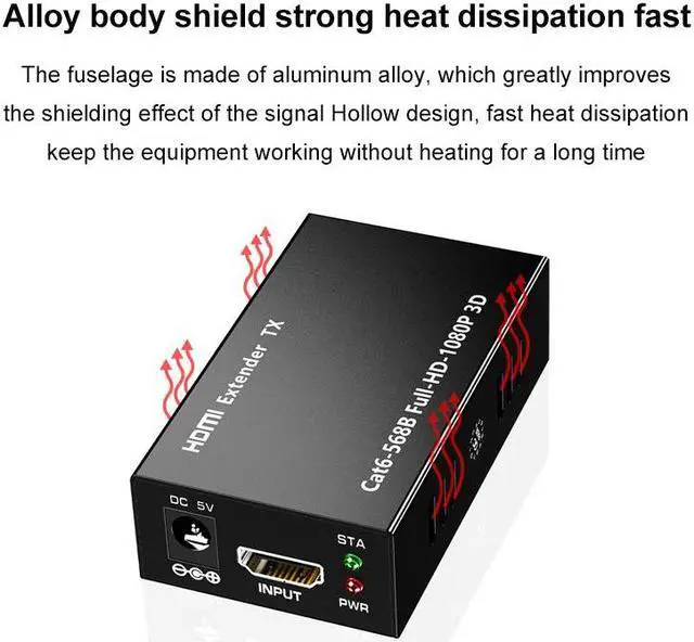 Alt view image 6 of 7 - 1080P HDMI Extender In-Line Transmitter/Receiver over Dual Cat5/Cat6 Extender Kit for Video/Audio,1920x1080 (1080p) @ 60Hz HDMI to rj45 60m/196ft Max Signal Amplifier