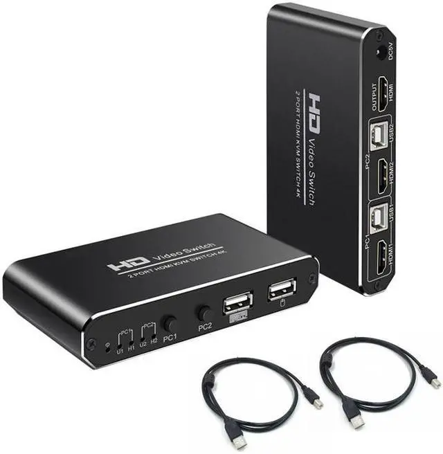 Main image of 1Pcs 2X1 HDMI KVM Switch Monitor Swich UHD 4K@30Hz 2 In 1 Out Hotkey Switch with 2 Pcs 4.9ft KVM Cables Supports Mechanical and Multimedia Keyboard &Mouse USB 2.0 Devices
