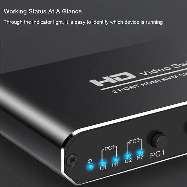 Alt view image 4 of 7 - 1Pcs 2X1 HDMI KVM Switch Monitor Swich UHD 4K@30Hz 2 In 1 Out Hotkey Switch with 2 Pcs 4.9ft KVM Cables Supports Mechanical and Multimedia Keyboard &Mouse USB 2.0 Devices