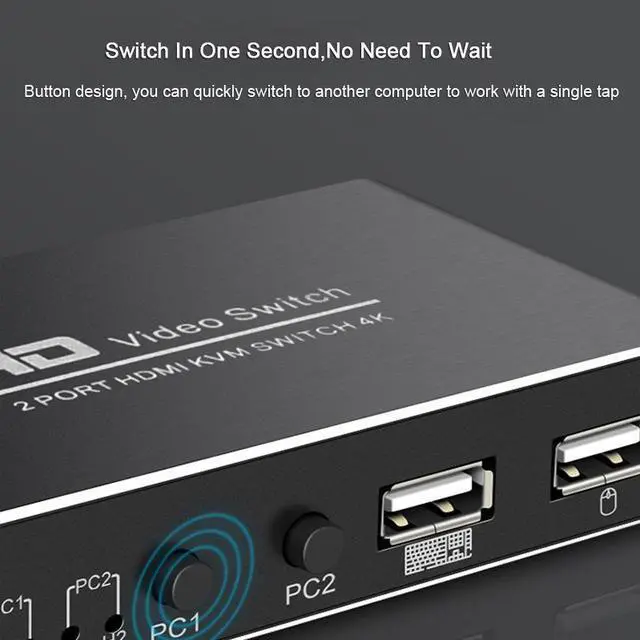 Alt view image 5 of 7 - 1Pcs 2X1 HDMI KVM Switch Monitor Swich UHD 4K@30Hz 2 In 1 Out Hotkey Switch with 2 Pcs 4.9ft KVM Cables Supports Mechanical and Multimedia Keyboard &Mouse USB 2.0 Devices