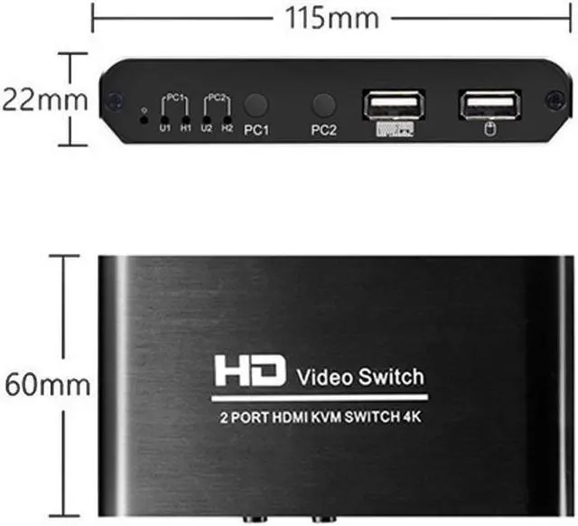 Alt view image 7 of 7 - 1Pcs 2X1 HDMI KVM Switch Monitor Swich UHD 4K@30Hz 2 In 1 Out Hotkey Switch with 2 Pcs 4.9ft KVM Cables Supports Mechanical and Multimedia Keyboard &Mouse USB 2.0 Devices
