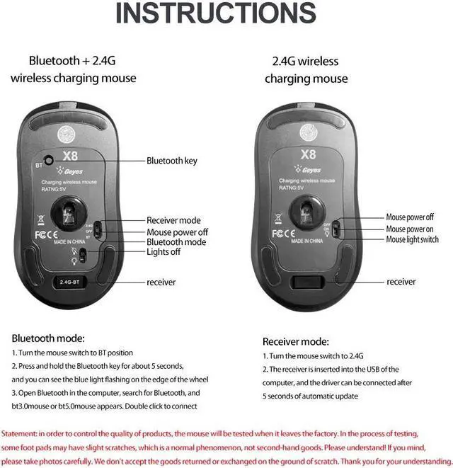Alt view image 6 of 7 - Bluetooth 5.0+ 2.4Ghz Wireless Dual Mode Computer Gaming Mouse 2400 DPI Ergonomic Portable Optical Mice Rechargeable Wireless Mouse for PC/Laptop/ipad