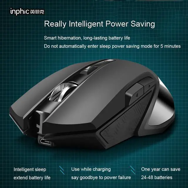 Alt view image 3 of 7 - 2.4Ghz Wireless Computer Gaming Mouse 1600 DPI 6 Key Ergonomic Portable Optical Mice Rechargeable Wireless Mouse for for PC/Laptop
