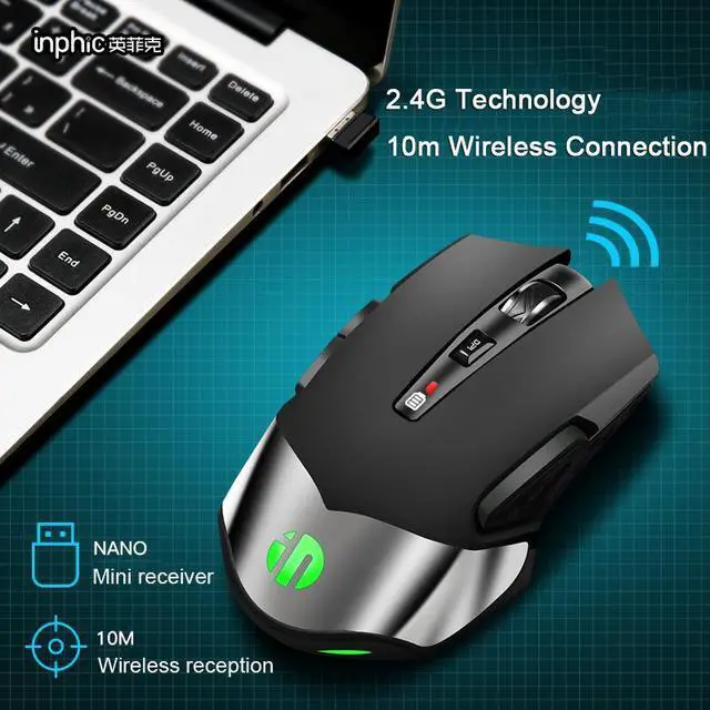 Alt view image 5 of 7 - 2.4Ghz Wireless Computer Gaming Mouse 1600 DPI 6 Key Ergonomic Portable Optical Mice Rechargeable Wireless Mouse for for PC/Laptop