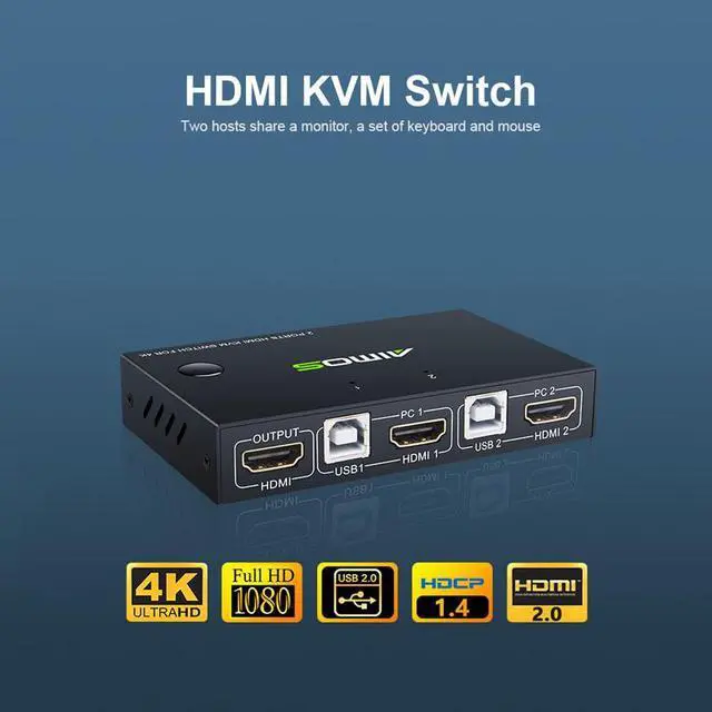 Alt view image 3 of 7 - HDMI KVM Switcher 4K@30Hz 2 In 1 Out KVM Switcher Keyboard Mouse USB Shared Display Synchronization Controller USB KVM Switch