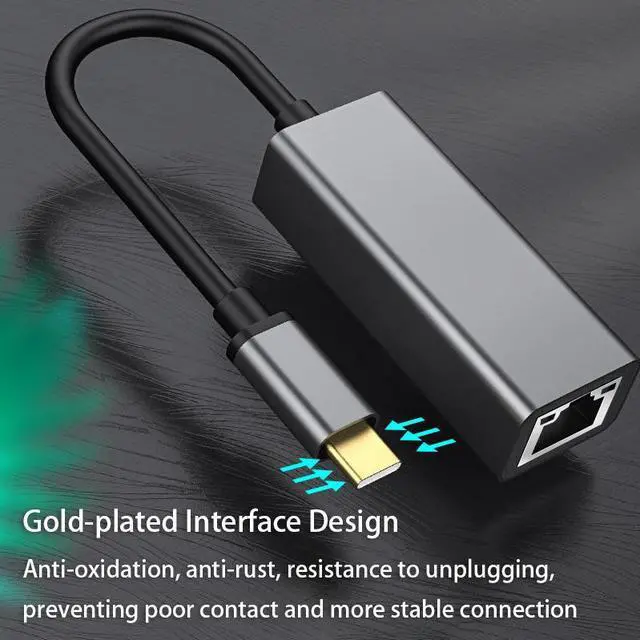 Alt view image 7 of 7 - Type C to Rj45 Converter Adapter Type-C to RJ45 Network Interface Gigabit/100M Drive-free Network Card (silver)