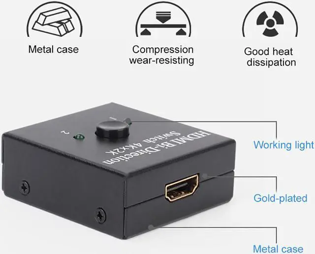 Alt view image 2 of 7 - 4K HDMI Bi-Directional Switch Splitter Converters Full HD 1080P HDMI Video Two-way 1x2/2x1 Switcher One Key 1 in 2 Out Amplifier Splitter Adapter