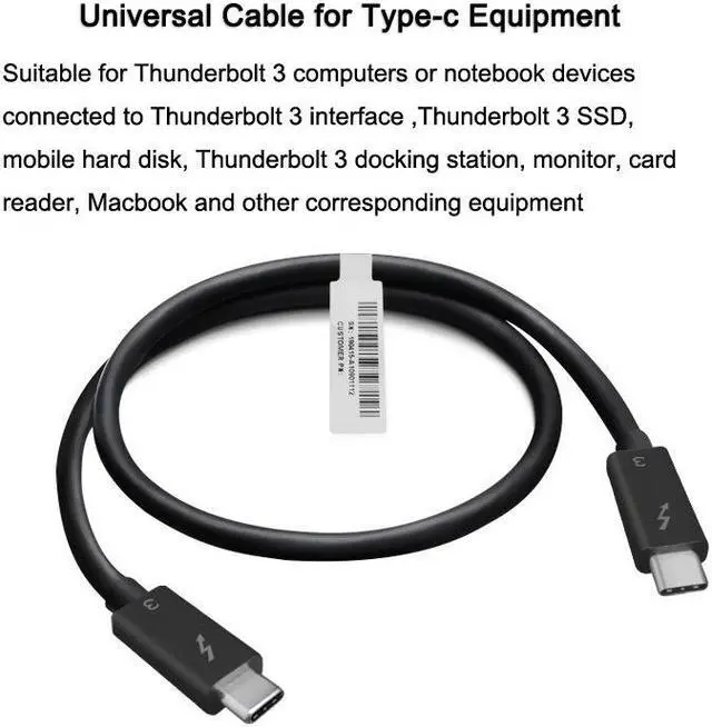 Alt view image 2 of 7 - 0.7M/2.3ft 100W Thunderbolt 3 cable 40Gbps 5K@60Hz Thunderbolt 3 to Thunderbolt 3 Cable for Thunderbolt 3 Docking Station Macs
