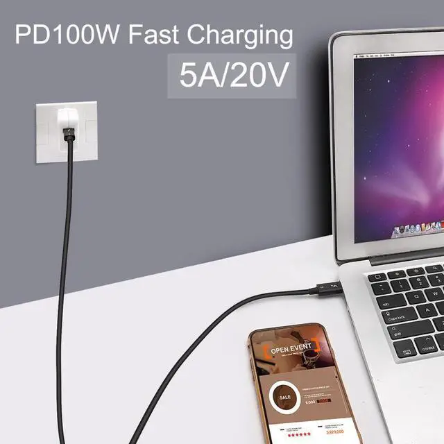 Alt view image 5 of 7 - 0.7M/2.3ft 100W Thunderbolt 3 cable 40Gbps 5K@60Hz Thunderbolt 3 to Thunderbolt 3 Cable for Thunderbolt 3 Docking Station Macs