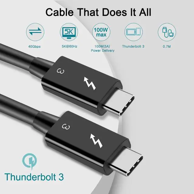 Alt view image 4 of 7 - 0.7M/2.3ft 100W Thunderbolt 3 cable 40Gbps 5K@60Hz Thunderbolt 3 to Thunderbolt 3 Cable for Thunderbolt 3 Docking Station Macs