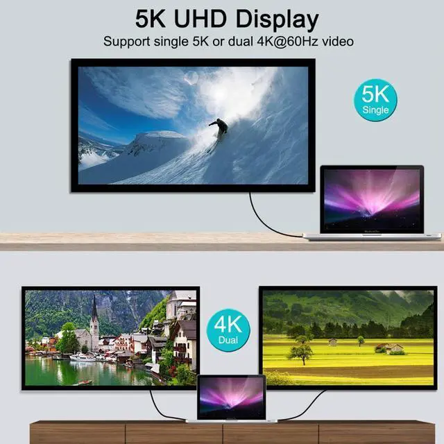 Alt view image 7 of 7 - 0.7M/2.3ft 100W Thunderbolt 3 cable 40Gbps 5K@60Hz Thunderbolt 3 to Thunderbolt 3 Cable for Thunderbolt 3 Docking Station Macs