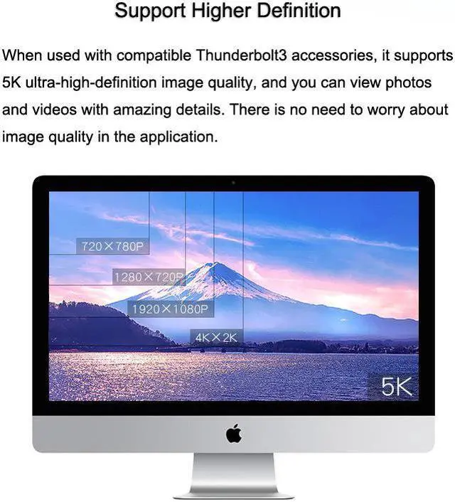 Alt view image 3 of 7 - 0.7M/2.3ft 100W Thunderbolt 3 cable 40Gbps 5K@60Hz Thunderbolt 3 to Thunderbolt 3 Cable for Thunderbolt 3 Docking Station Macs