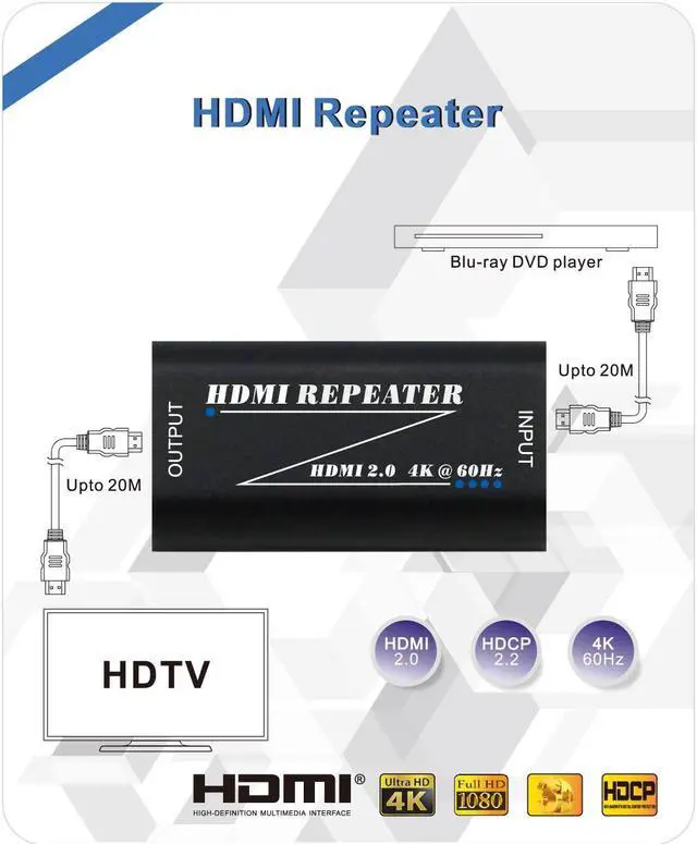 Alt view image 4 of 5 - HDMI 2.0 Extender Repeater HDMI 2.0 Signal Amplifier 4K@60HZ 3D HD HDMI-compatible Extension Female-to-Female Up to 40 m (131 ft)