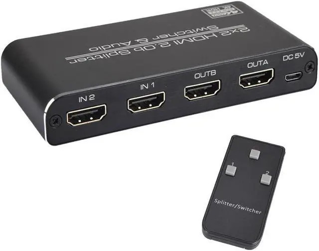 Main image of 2 In 2 Out 4k@60Hz HDMI-compatible 2.0 Switch Splitter 2*2 Matrix 3D HDCP2.2 HDR HDMI-compatible Switcher with IR Remote Control 3.5mm Headphone & SPDIF Audio Output
